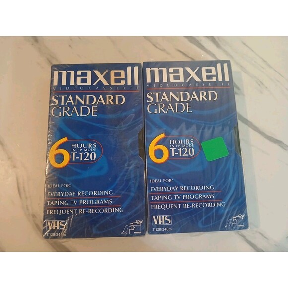 Other - Two Maxell VHS T-120 6 Hour Standard Grade VCR Blank Video Tapes - New /Sealed